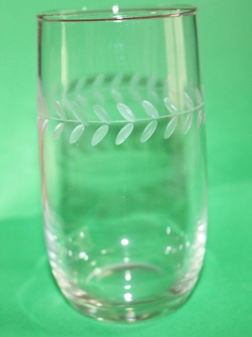 Vintage etched drinking glass set. 5" tall. Set of 8.